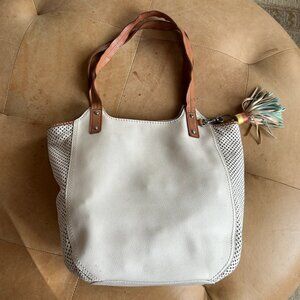 Boho Resort Woven Genuine Leather Slouchy Tote Hobo Bag Tassle White